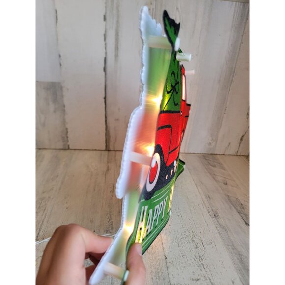 Light up red pickup trucks tree Xmas hanging wall sign decor vintage style - Picture 7 of 10